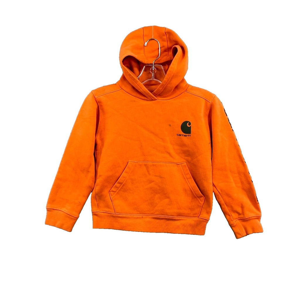 Carhartt Hoodie Boys Small 8-10 Orange Pockets Workwear Outdoors Streetwear Gym